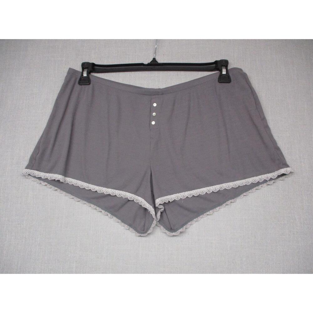 Grey Lace Trim Buttoned Front Soft Lounge Cozy Loungewear Shorts Womens Size L‎